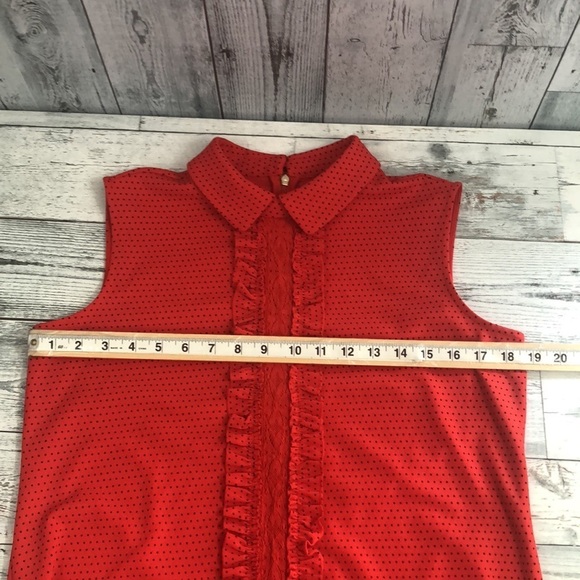 Karl Lagerfeld Red Black Polka Dot Ruffle Blouse Small - Picture 8 of 12